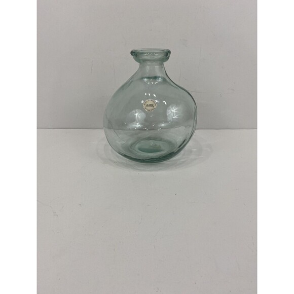 Vidrios San Miguel Spain 100% Recycled Glass Hand Made Vase 7.5" Round Clear - Picture 4 of 9